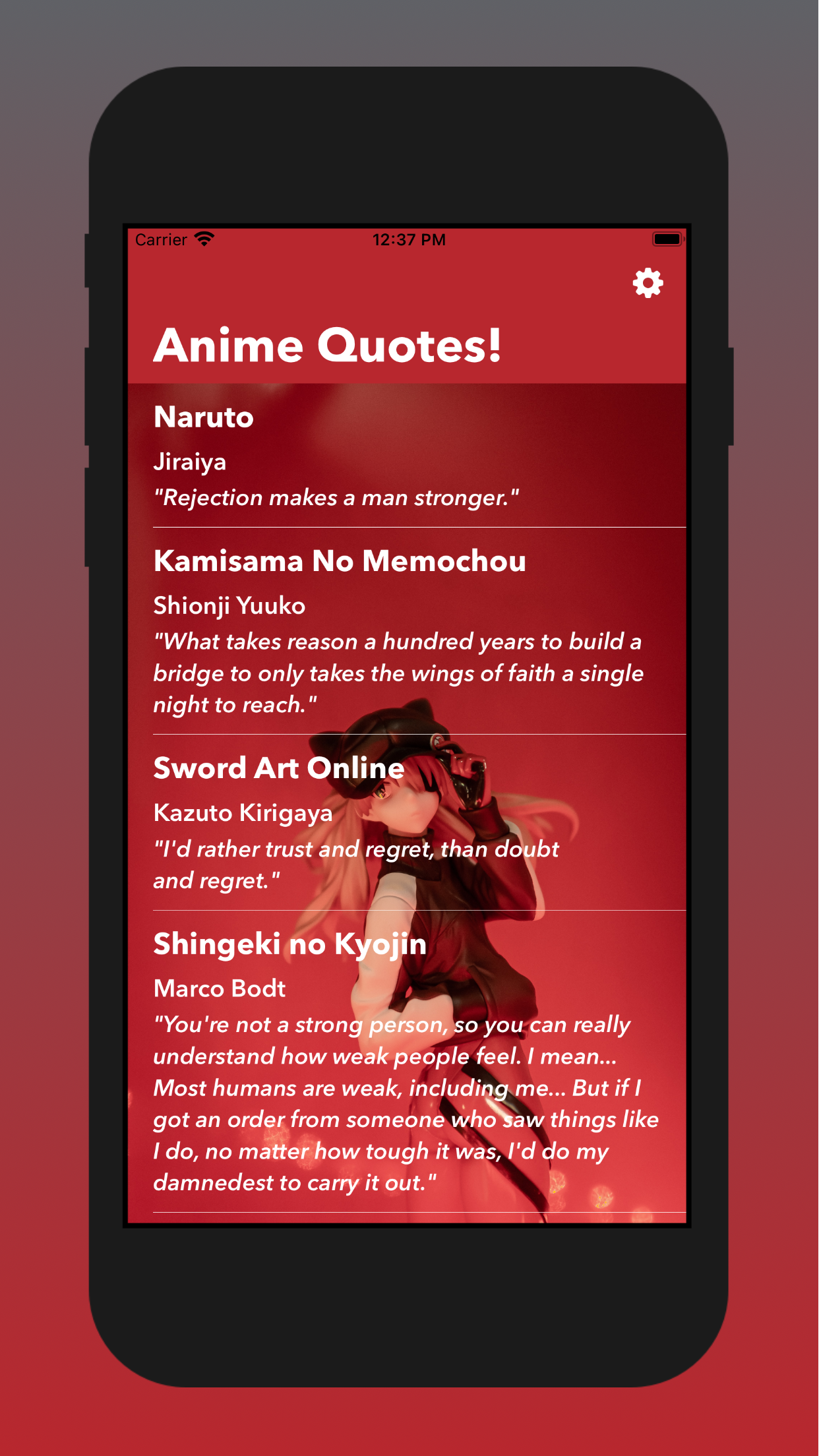 Anime Quotes screen